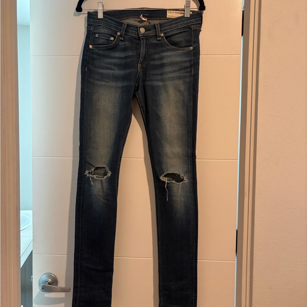 rag & bone Dark Blue Distressed Skinny jeans